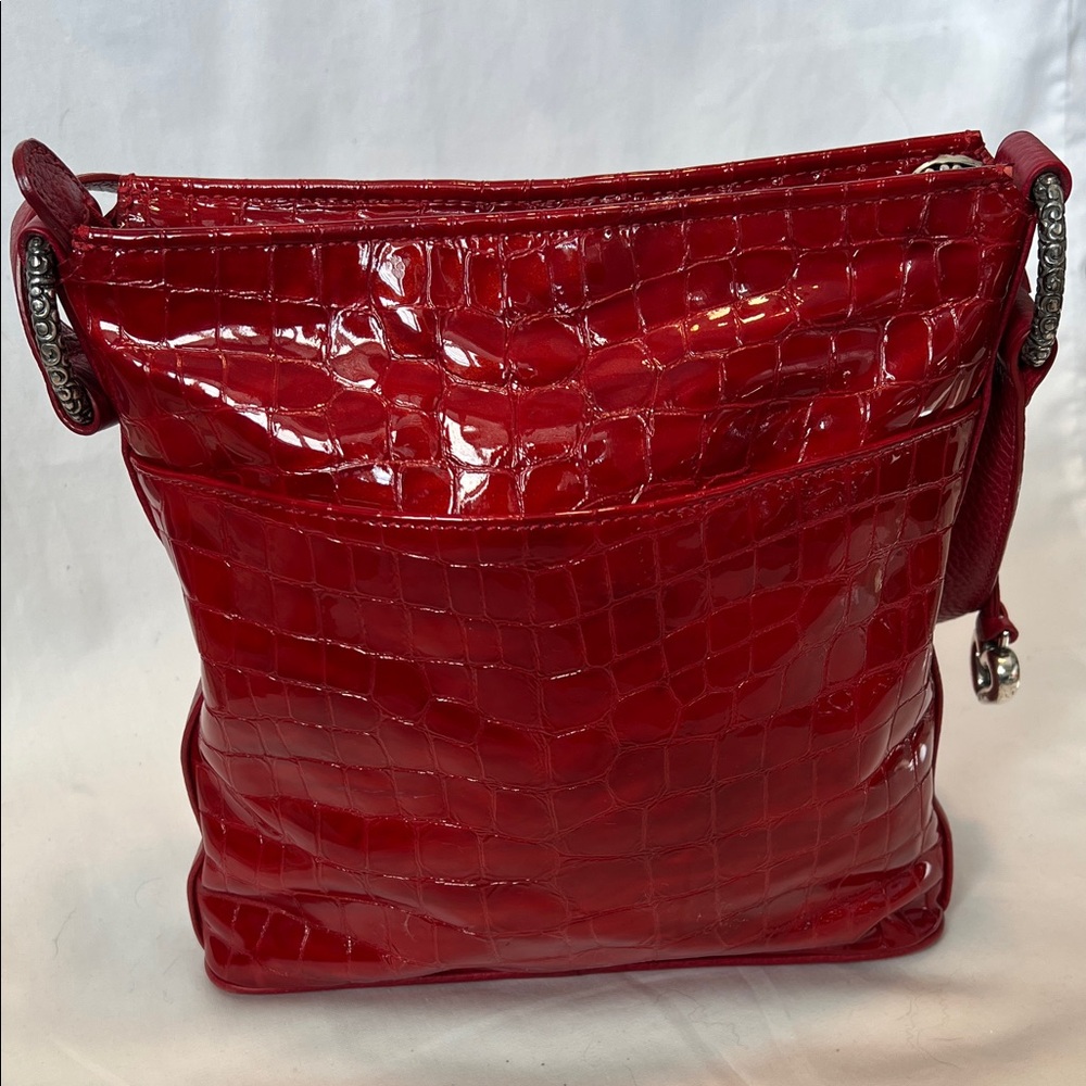 Brighton Red Sonny Croc-Embossed Patent Leather Shoulder Bag - Picture 4 of 11